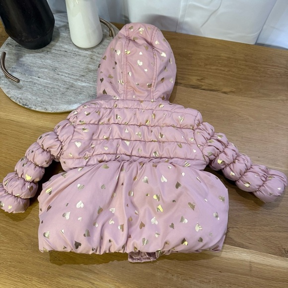Tahari baby girls Jacket Pink & gold hearts Puffer Coat with Hood size 12 months - Picture 3 of 8
